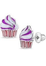 vibrant silver pink white enamel screw back baby earrings